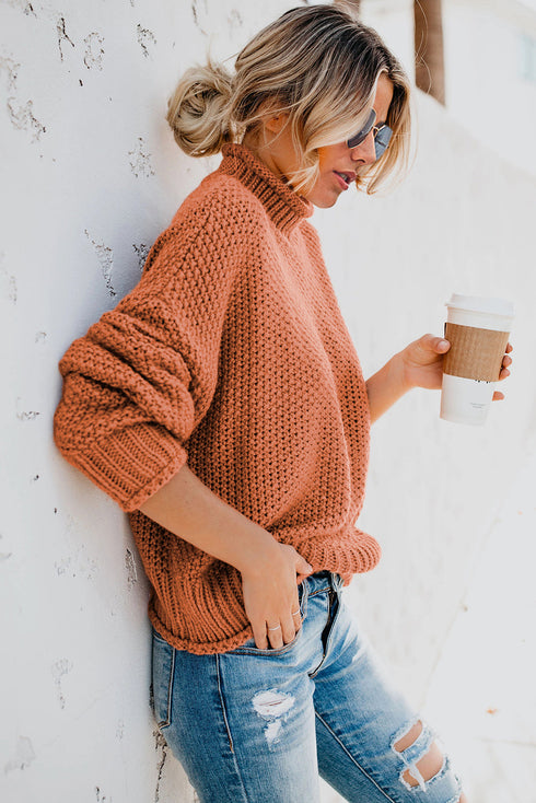 Oversized Chunky Batwing Long Sleeve Turtleneck Sweater